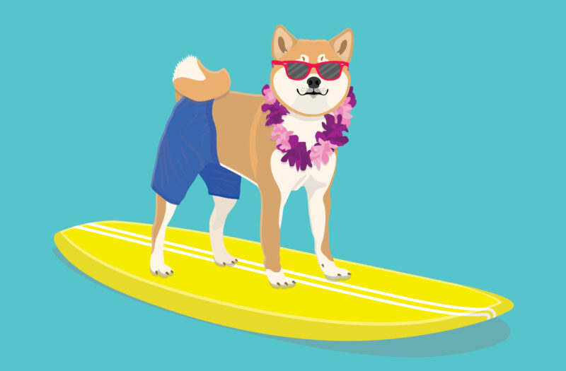 Dog and Surfboard Free Stock Vector